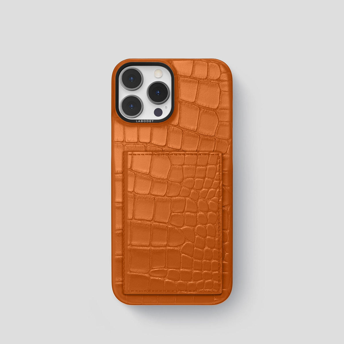 Orange iPhone 15 Pro Bi-Fold Case Alligator with Black Metal -2 | Orange-Black