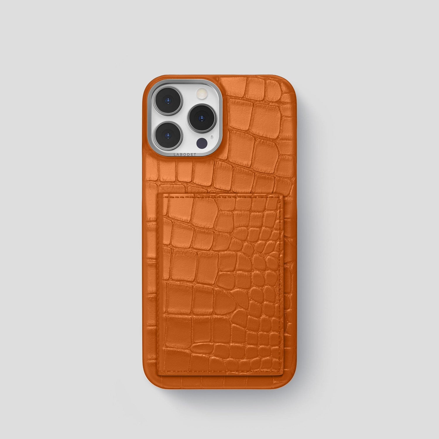 Orange iPhone 15 Pro Bi-Fold Case Alligator with Steel Metal -2 | Orange-Steel
