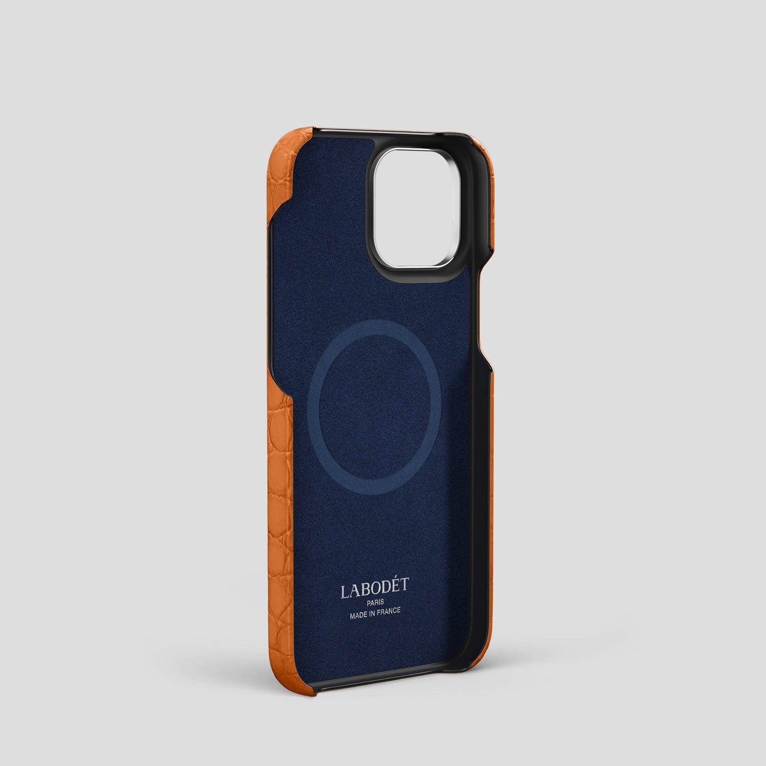 Orange iPhone 15 Pro Bi-Fold Case Alligator with Steel Metal -5 | Orange-Steel