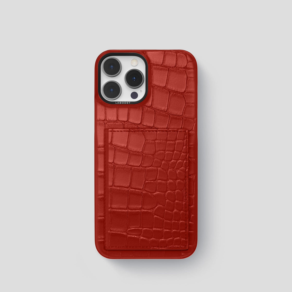Red iPhone 15 Pro Bi-Fold Case Alligator with Black Metal -2 | Red-Black