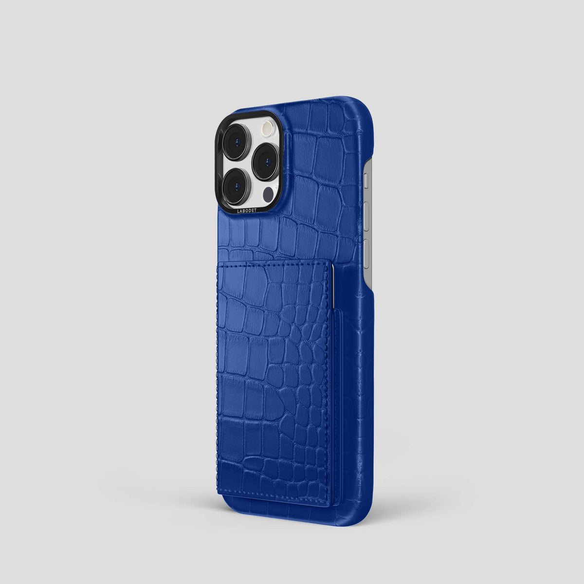 Royal Blue iPhone 15 Pro Bi-Fold Case Alligator with Black Metal -1 | Royal-Blue-Black