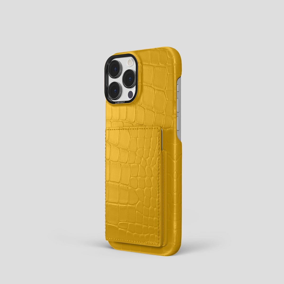 Yellow iPhone 15 Pro Bi-Fold Case Alligator with Black Metal -1 | Yellow-Black