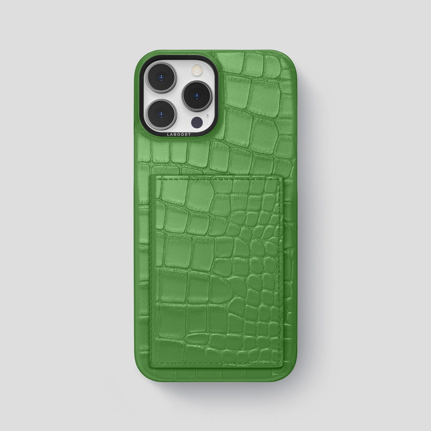 Apple-Green iPhone 15 Pro Max Bi-Fold Case Alligator with Black Metal -2 | Apple-Green-Black