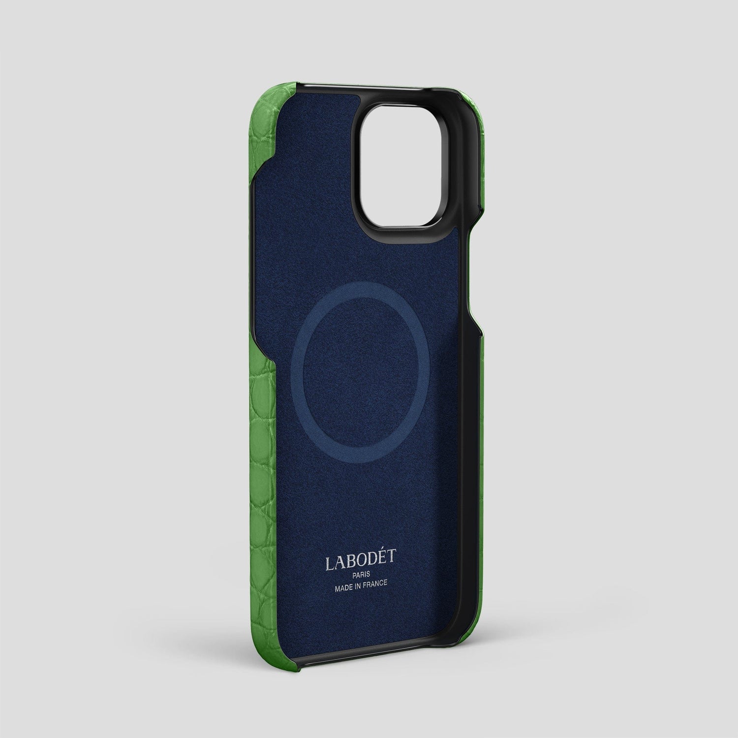Apple-Green iPhone 15 Pro Max Bi-Fold Case Alligator with Black Metal -5 | Apple-Green-Black