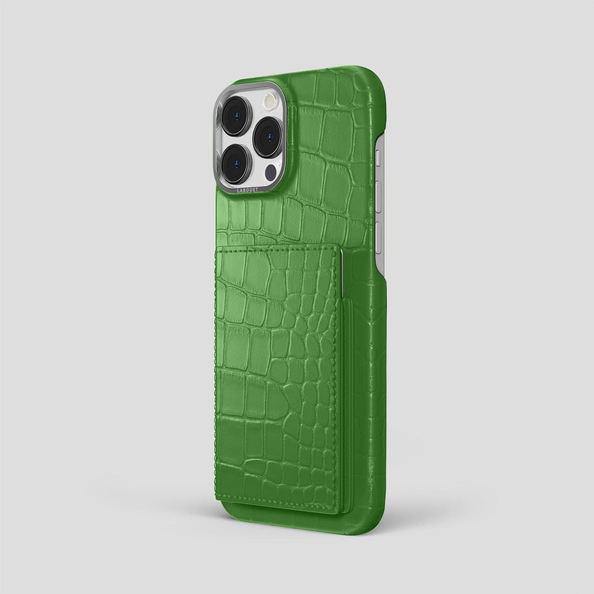 Apple-Green iPhone 15 Pro Max Bi-Fold Case Alligator with Steel Metal -1 | Apple-Green-Steel