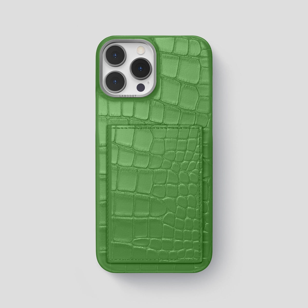 Apple-Green iPhone 15 Pro Max Bi-Fold Case Alligator with Steel Metal -2 | Apple-Green-Steel