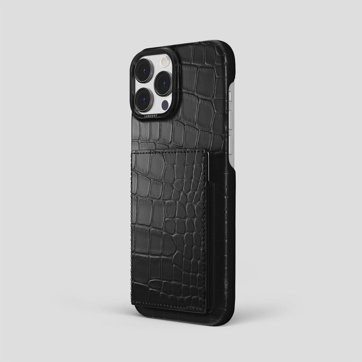 Black iPhone 15 Pro Max Bi-Fold Case Alligator with Black Metal -1 | Black-Black