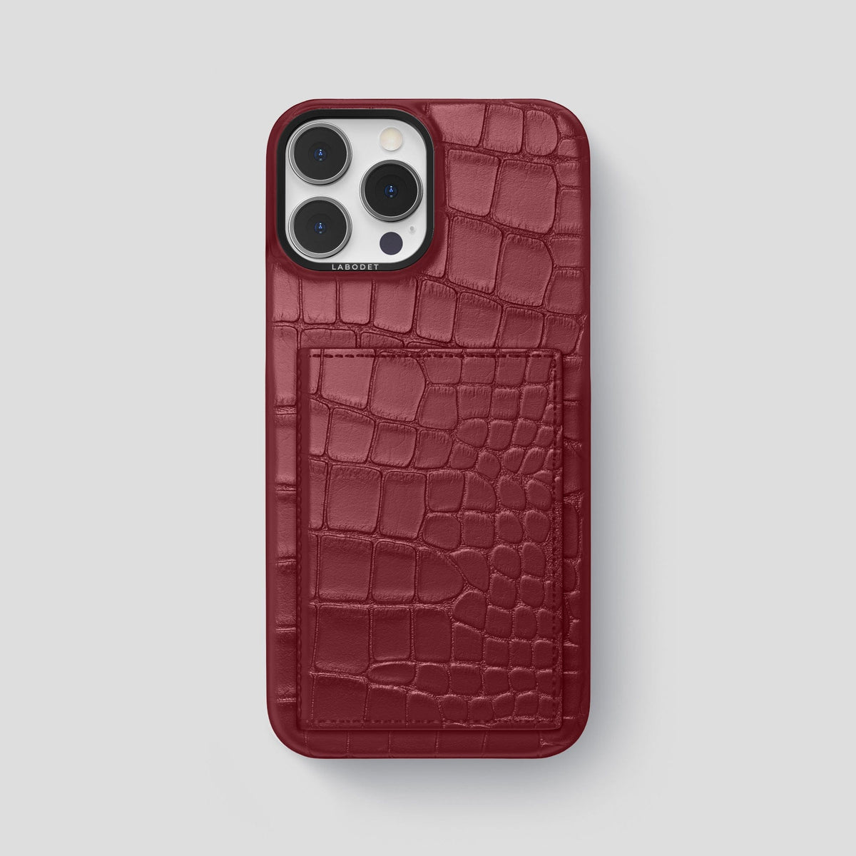 Burgundy iPhone 15 Pro Max Bi-Fold Case Alligator with Black Metal -2 | Burgundy-Black