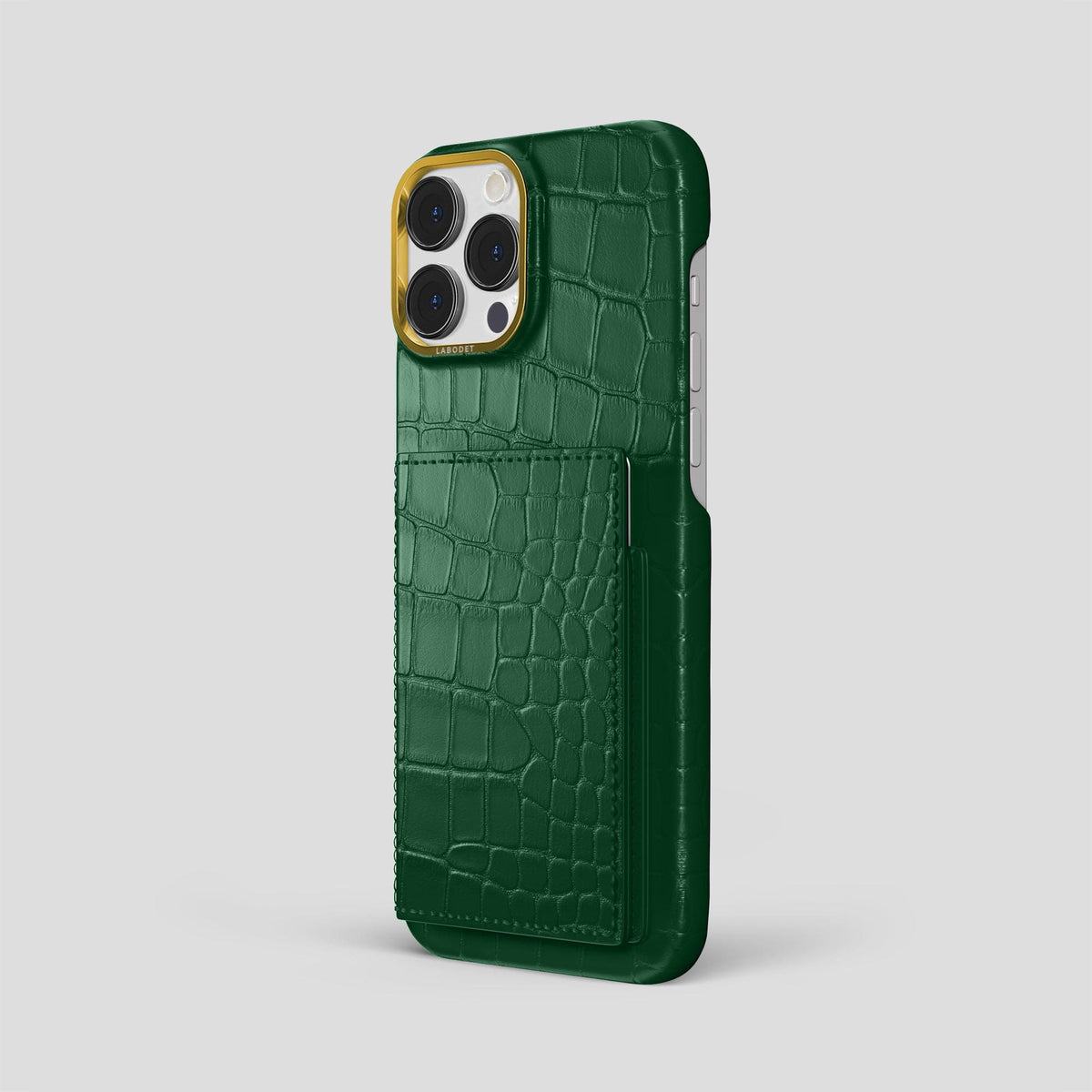 Forest-Green iPhone 15 Pro Max Bi-Fold Case Alligator with Gold Metal -1 | Forest-Green-Gold