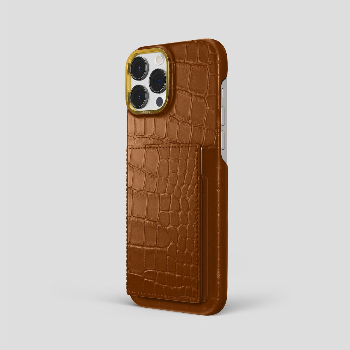 Honey iPhone 15 Pro Max Bi-Fold Case Alligator with Gold Metal -1 | Honey-Gold