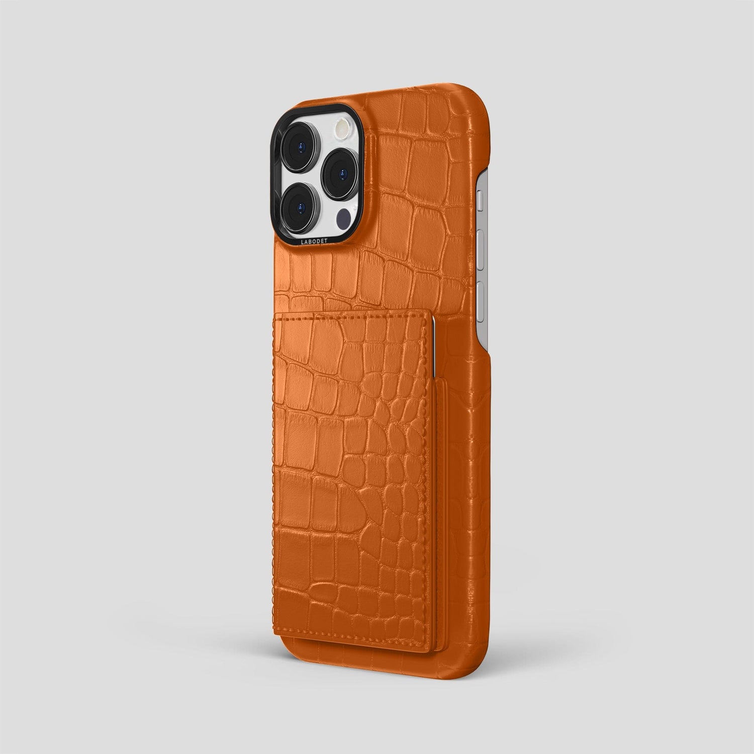 Orange iPhone 15 Pro Max Bi-Fold Case Alligator with Black Metal -1 | Orange-Black