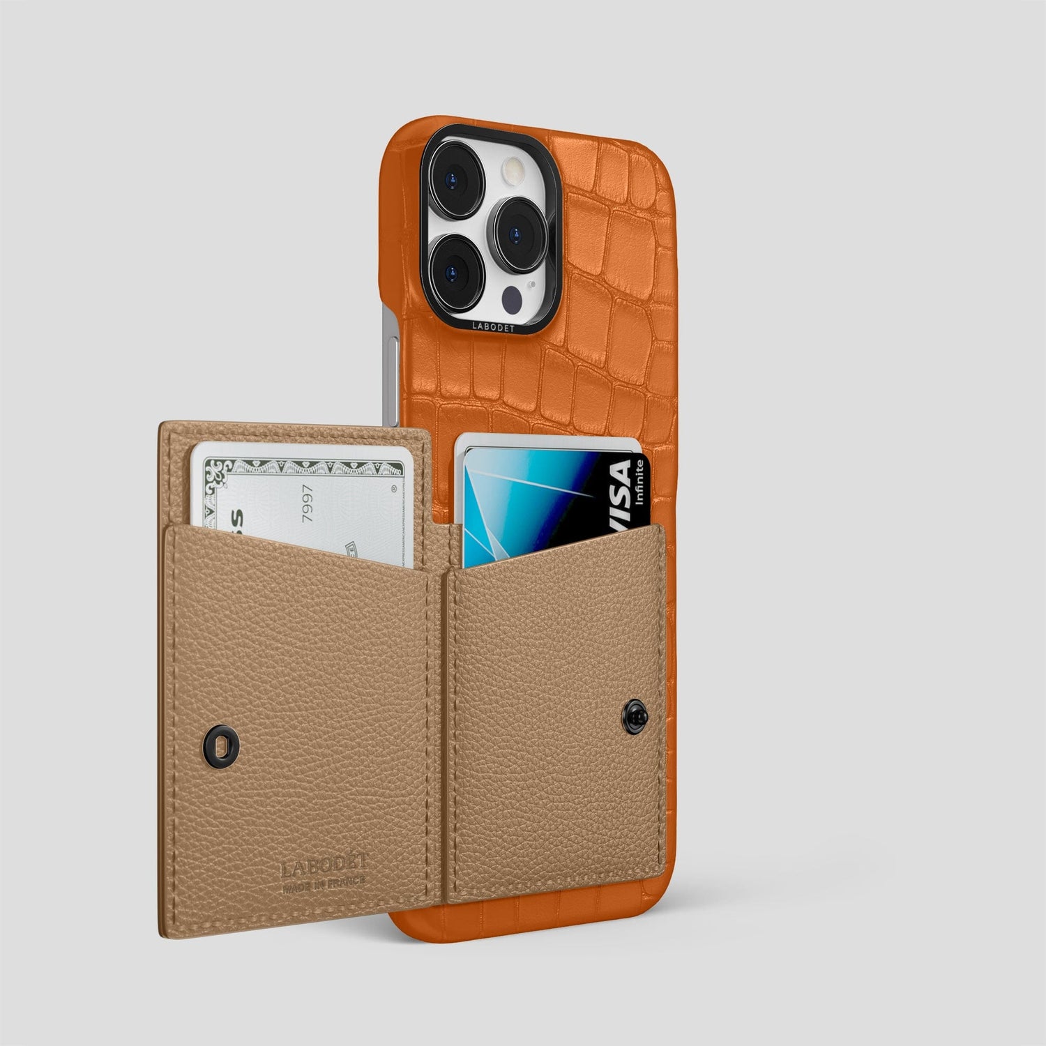 Orange iPhone 15 Pro Max Bi-Fold Case Alligator with Black Metal -3 | Orange-Black