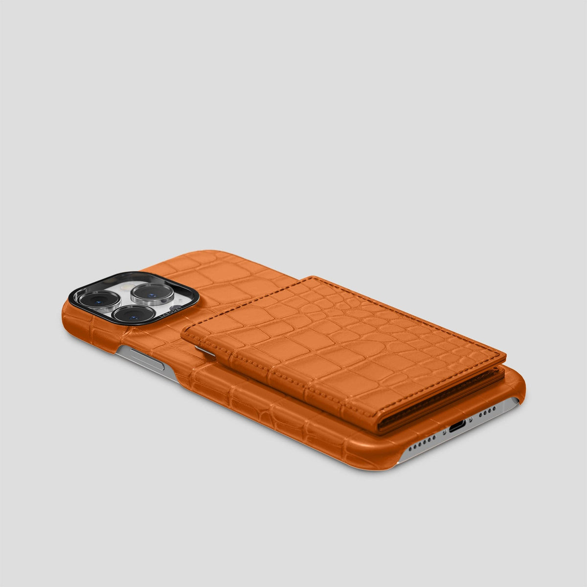 Orange iPhone 15 Pro Max Bi-Fold Case Alligator with Black Metal -4 | Orange-Black