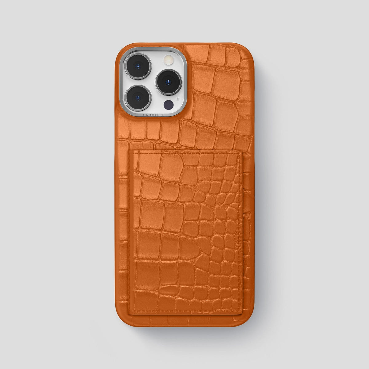 Orange iPhone 15 Pro Max Bi-Fold Case Alligator with Steel Metal -2 | Orange-Steel