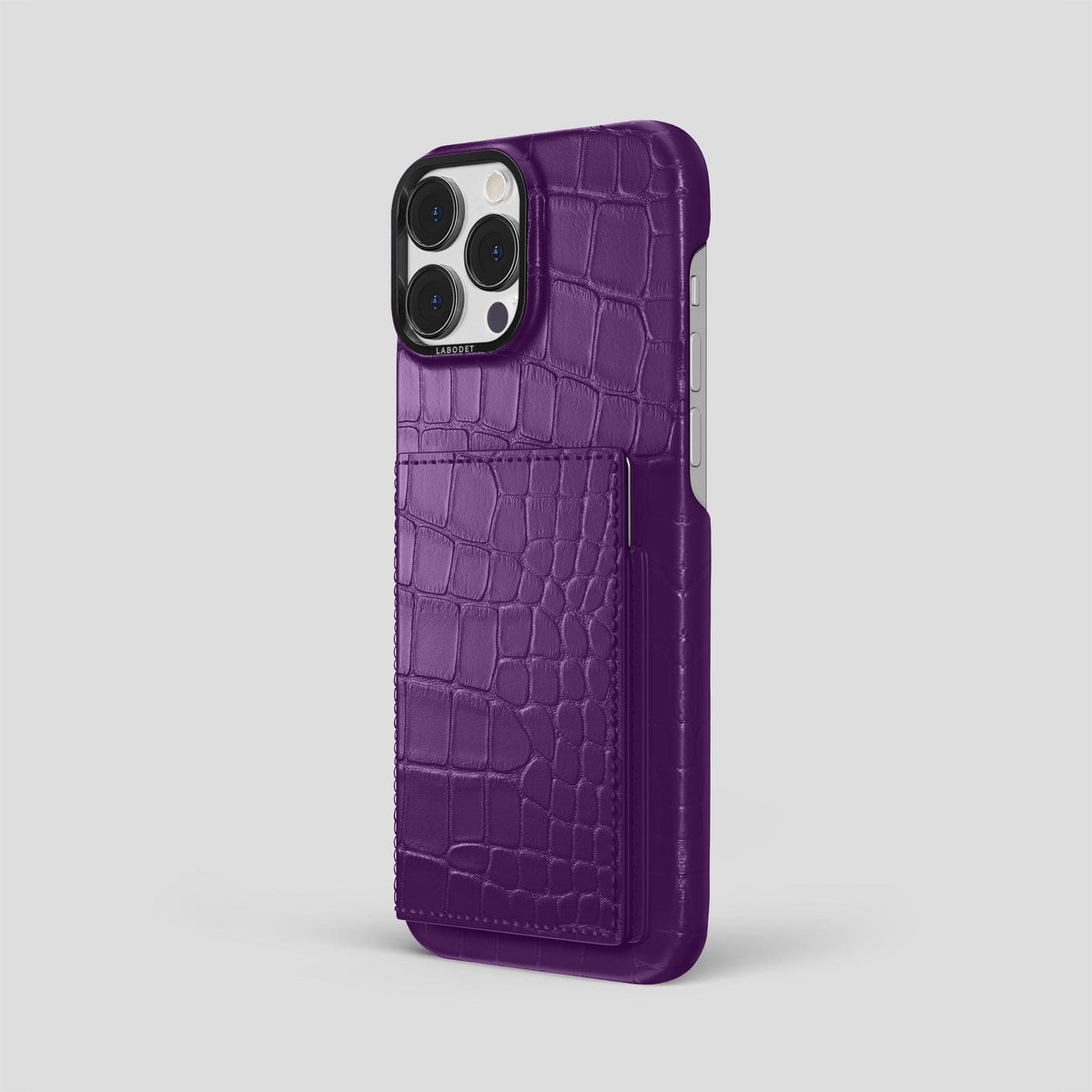 Purple iPhone 15 Pro Max Bi-Fold Case Alligator with Black Metal -1 | Purple-Black
