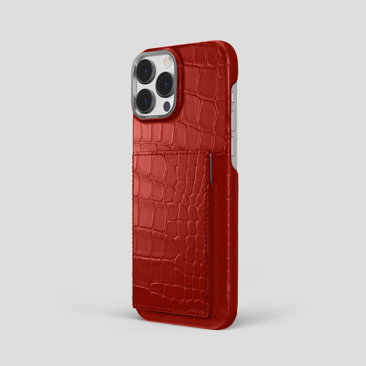 Red iPhone 15 Pro Max Bi-Fold Case Alligator with Steel Metal -1 | Red-Steel