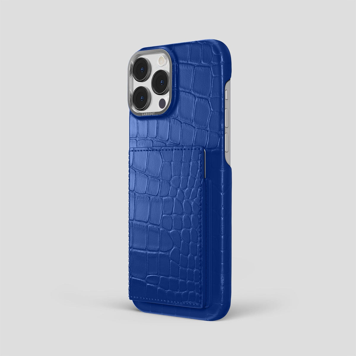 Royal Blue iPhone 15 Pro Max Bi-Fold Case Alligator with Steel Metal -1 | Royal-Blue-Steel