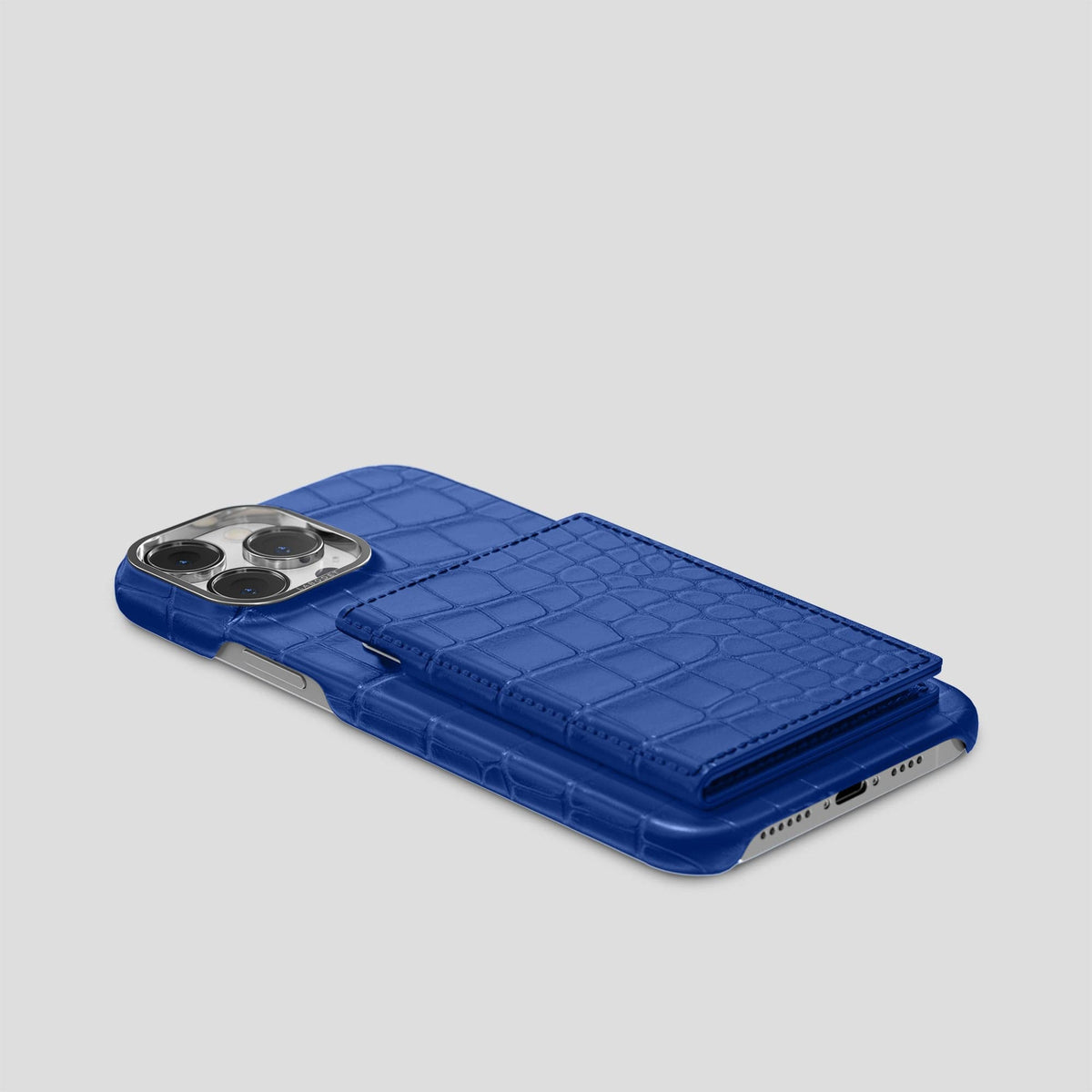 Royal Blue iPhone 15 Pro Max Bi-Fold Case Alligator with Steel Metal -4 | Royal-Blue-Steel