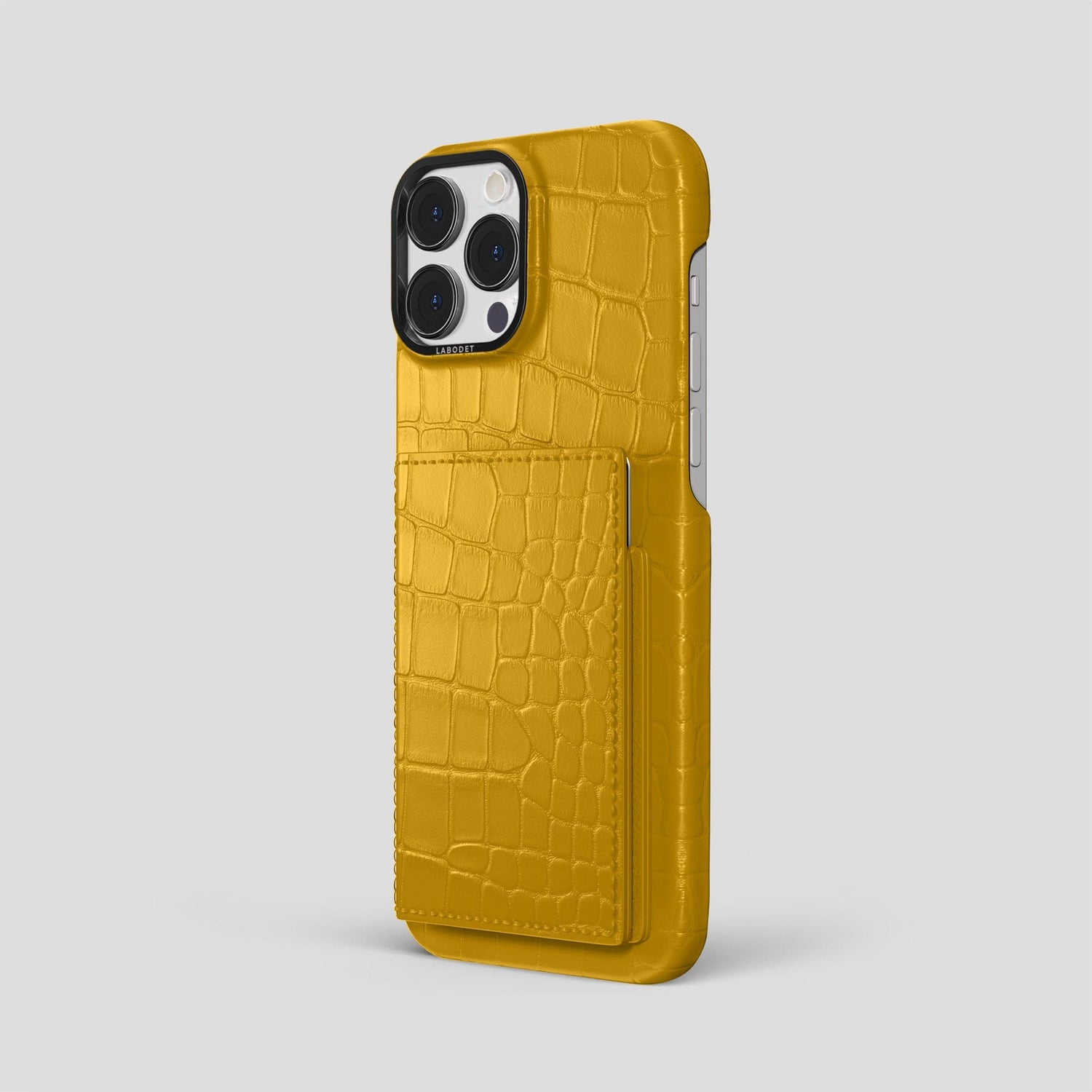 Yellow iPhone 15 Pro Max Bi-Fold Case Alligator with Black Metal -1 | Yellow-Black
