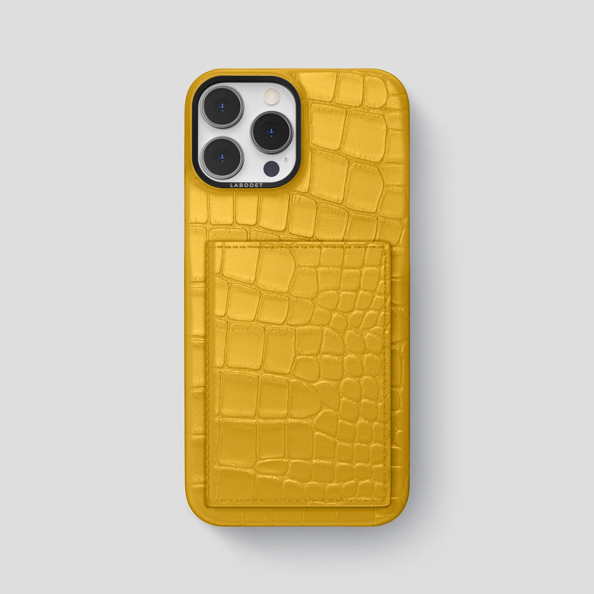 Yellow iPhone 15 Pro Max Bi-Fold Case Alligator with Black Metal -2 | Yellow-Black