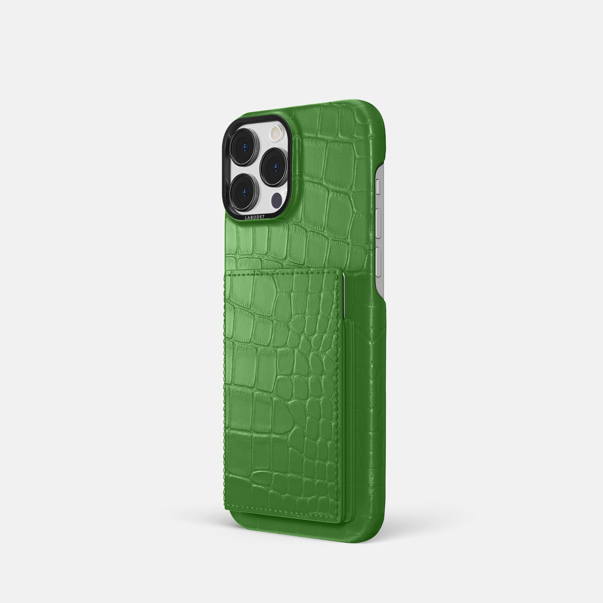 Apple-Green iPhone 16 Pro Bi-Fold Case Alligator with Black Metal -1 | Apple-Green-Black