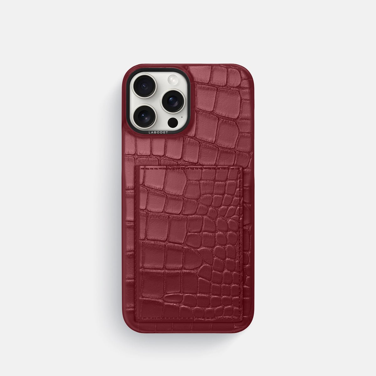 Burgundy iPhone 16 Pro Bi-Fold Case Alligator with Black Metal -2 | Burgundy-Black