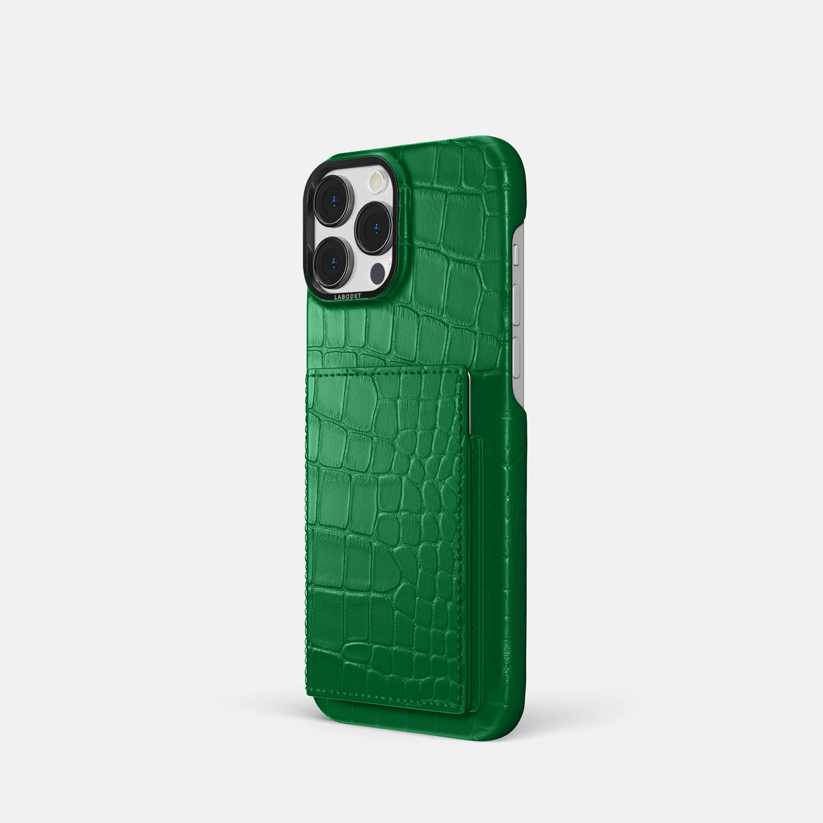 Forest-Green iPhone 16 Pro Bi-Fold Case In Alligator with Black Metal -1 | Forest-Green-Black