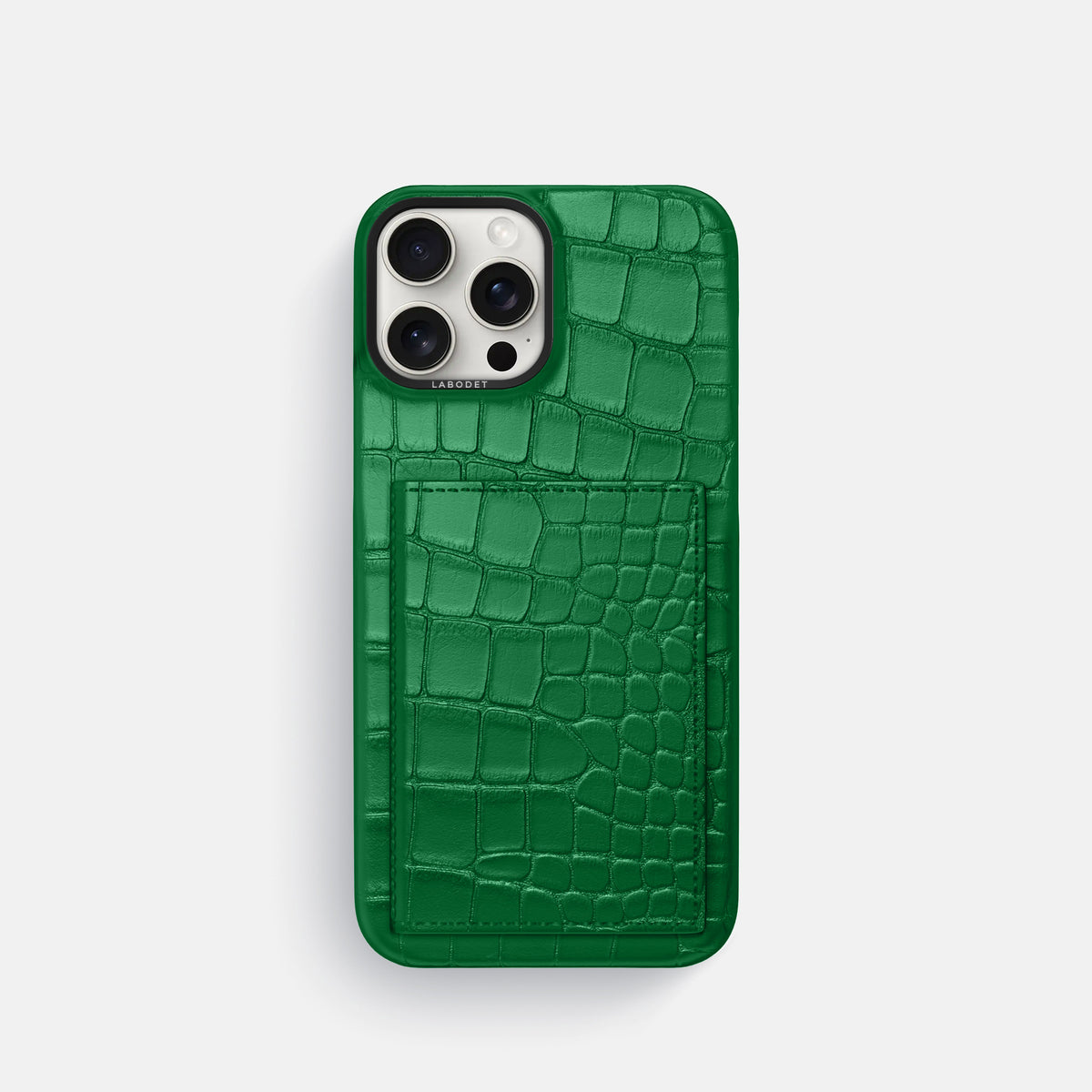 Forest-Green iPhone 16 Pro Bi-Fold Case In Alligator with Black Metal -2 | Forest-Green-Black