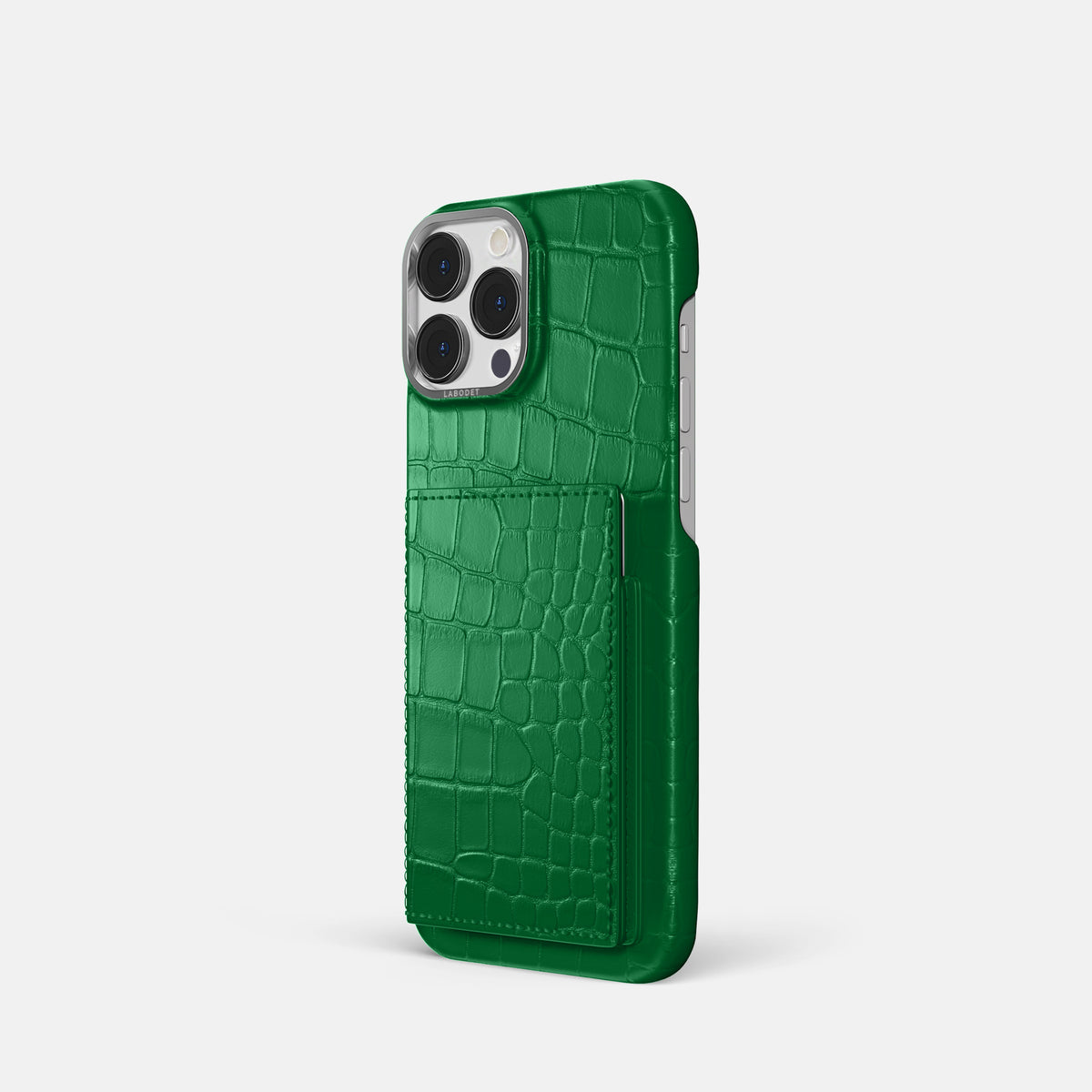 Forest-Green iPhone 16 Pro Bi-Fold Case In Alligator with Steel Metal -1 | Forest-Green-Steel