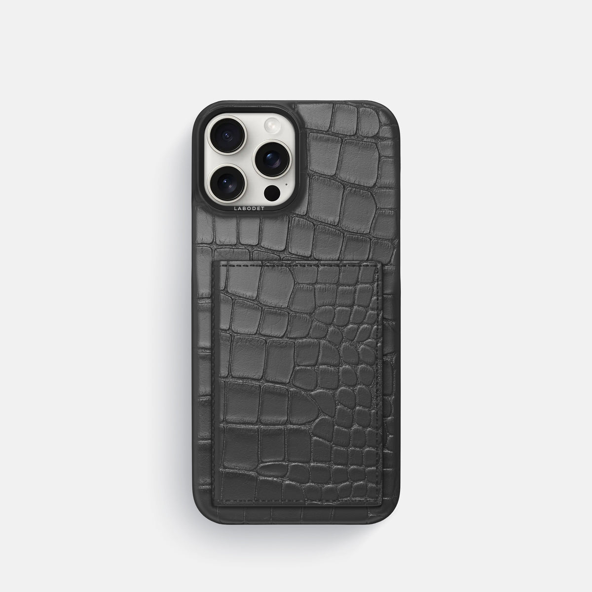 Grey iPhone 16 Pro Bi-Fold Case Alligator with Black Metal -2 | Grey-Black