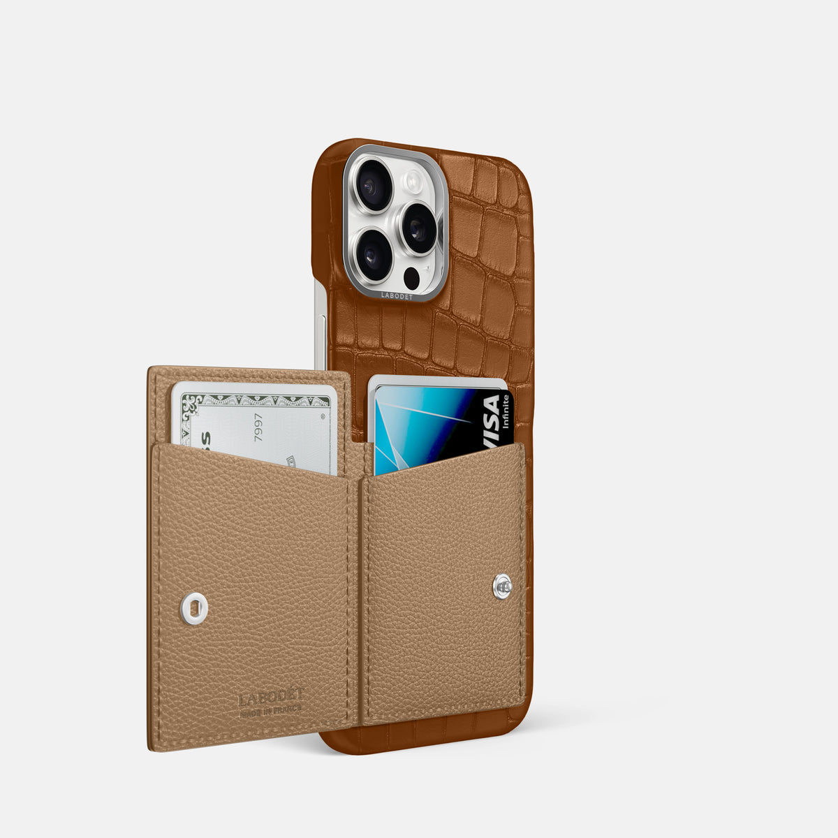 Honey iPhone 16 Pro Bi-Fold Case Alligator with Steel Metal -3 | Honey-Steel