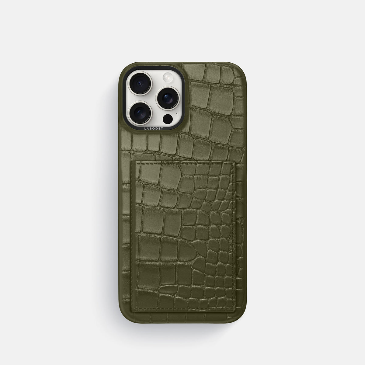 Kaki-Green iPhone 16 Pro Bi-Fold Case Alligator with Black Metal -2 | Kaki-Green-Black