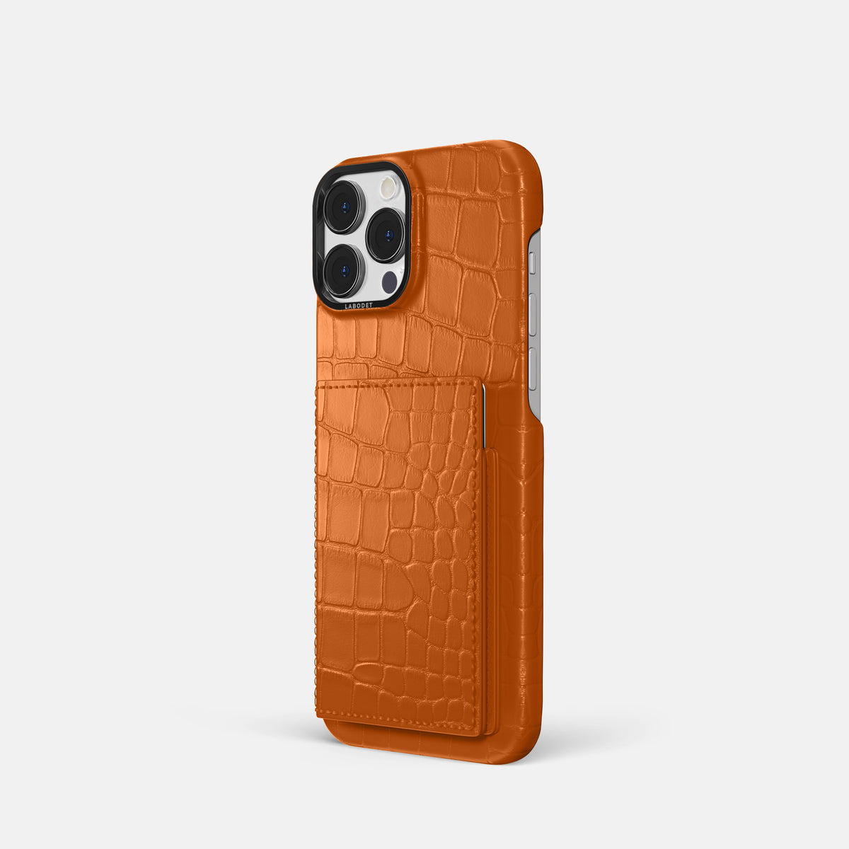 Orange iPhone 16 Pro Bi-Fold Case Alligator with Black Metal -1 | Orange-Black