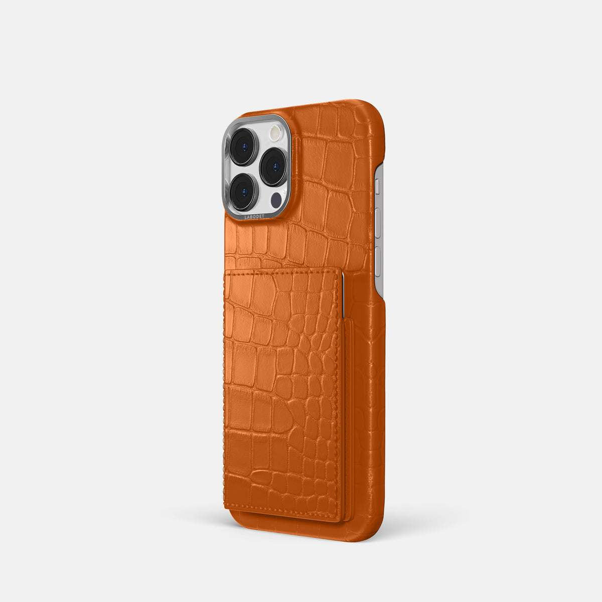 Orange iPhone 16 Pro Bi-Fold Case Alligator with Steel Metal -1 | Orange-Steel