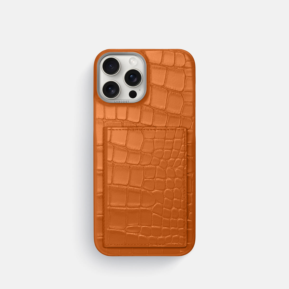 Orange iPhone 16 Pro Bi-Fold Case Alligator with Steel Metal -2 | Orange-Steel