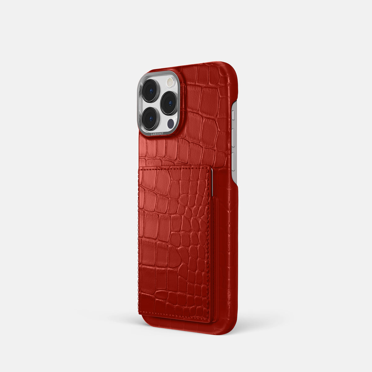Red iPhone 16 Pro Bi-Fold Case Alligator with Steel Metal -1 | Red-Steel