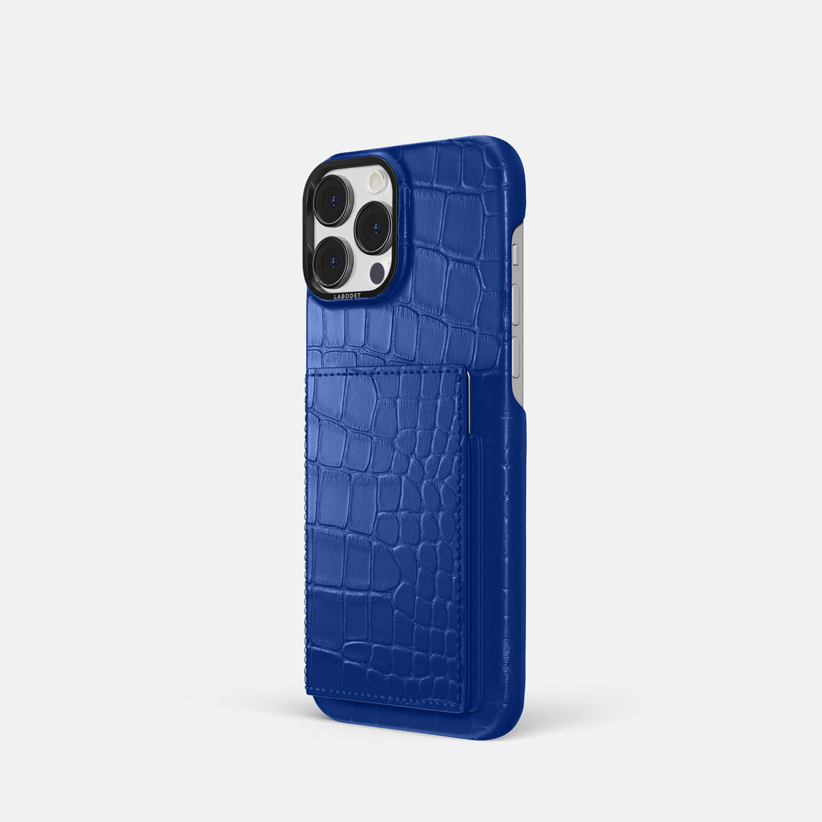 Royal Blue iPhone 16 Pro Bi-Fold Case Alligator with Black Metal -1 | Royal-Blue-Black