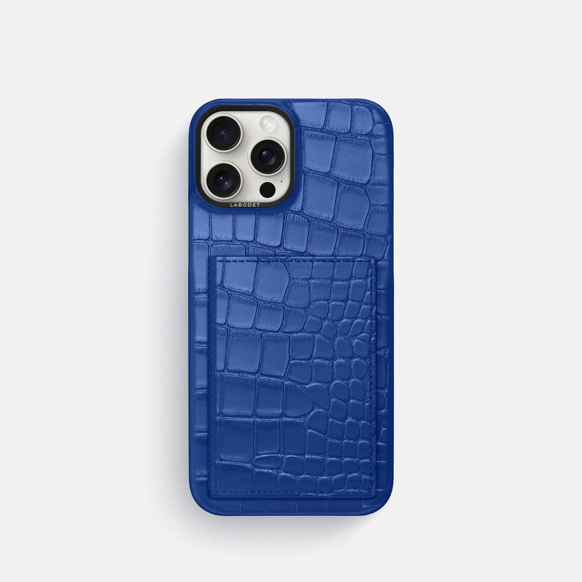 Royal Blue iPhone 16 Pro Bi-Fold Case Alligator with Black Metal -2 | Royal-Blue-Black