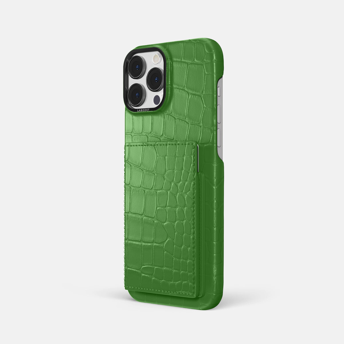 Apple-Green iPhone 16 Pro Max Bi-Fold Case Alligator with Black Metal -1 | Apple-Green-Black