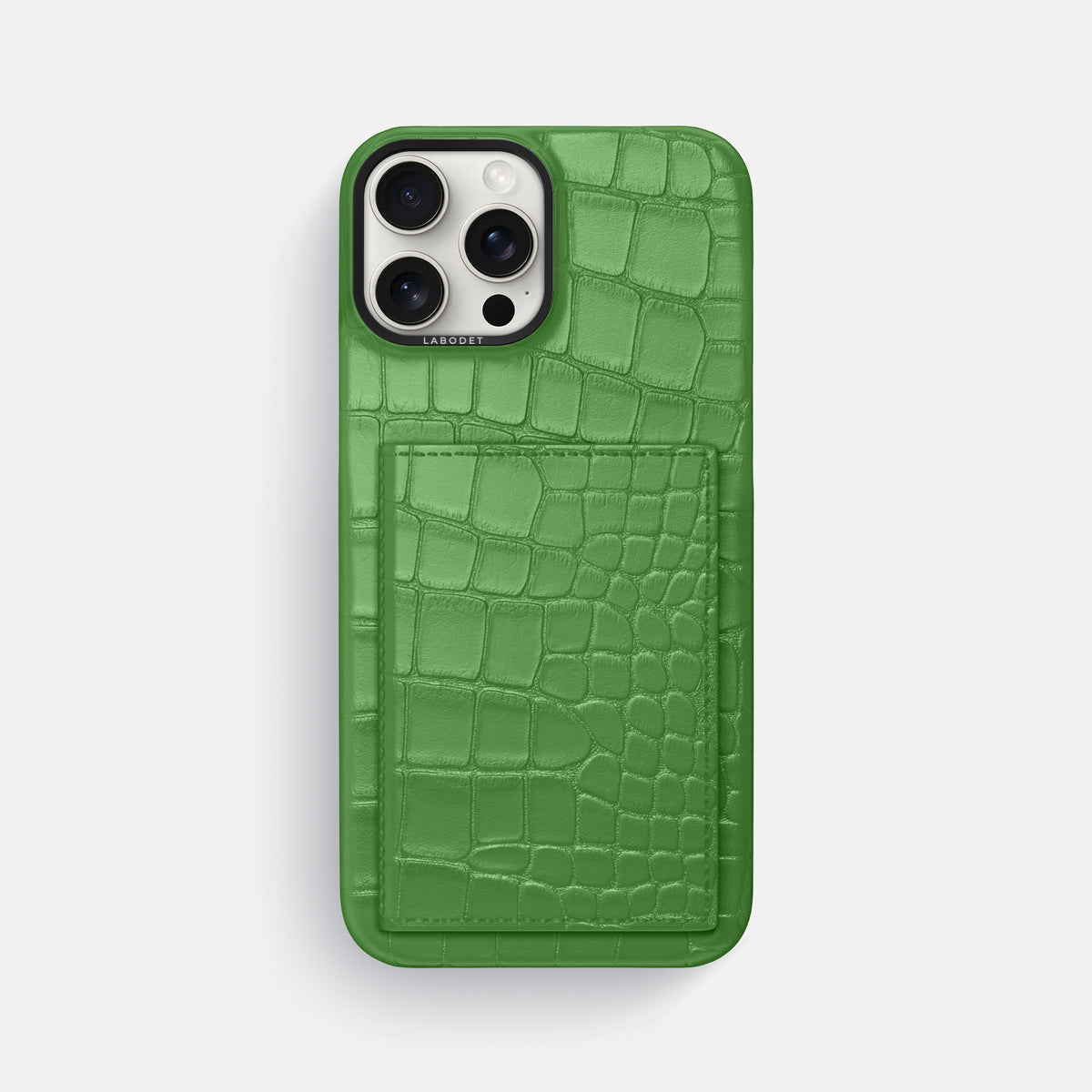 Apple-Green iPhone 16 Pro Max Bi-Fold Case Alligator with Black Metal -2 | Apple-Green-Black