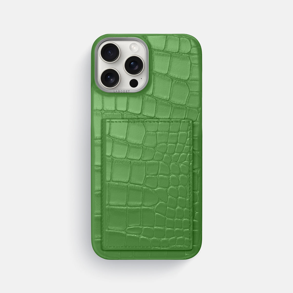 Apple-Green iPhone 16 Pro Max Bi-Fold Case Alligator with Steel Metal -2 | Apple-Green-Steel