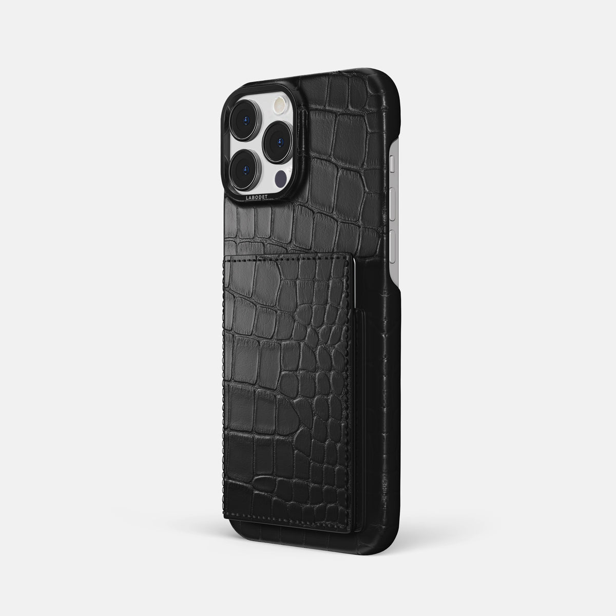 Black iPhone 16 Pro Max Bi-Fold Case Alligator with Black Metal -1 | Black-Black