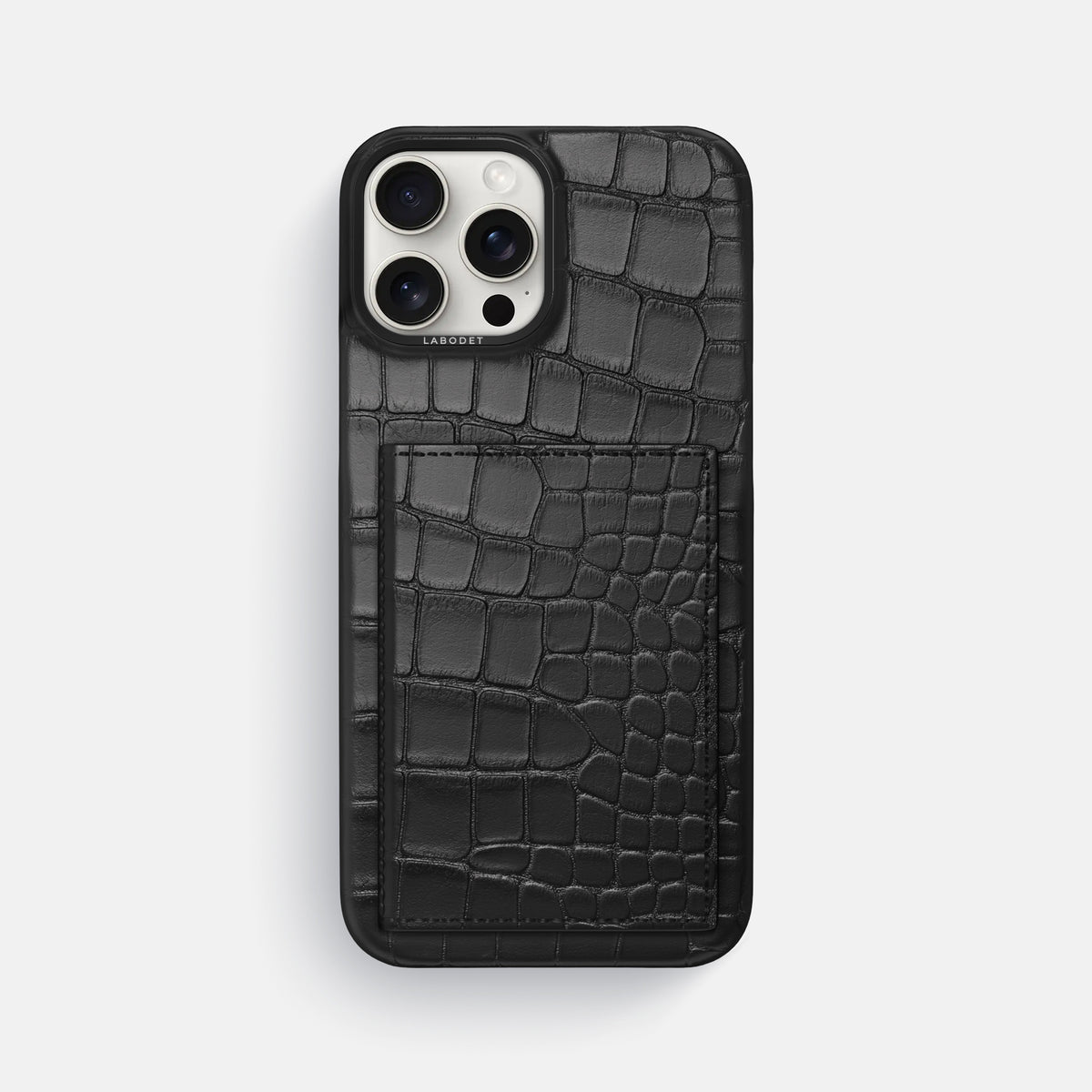 Black iPhone 16 Pro Max Bi-Fold Case Alligator with Black Metal -2 | Black-Black