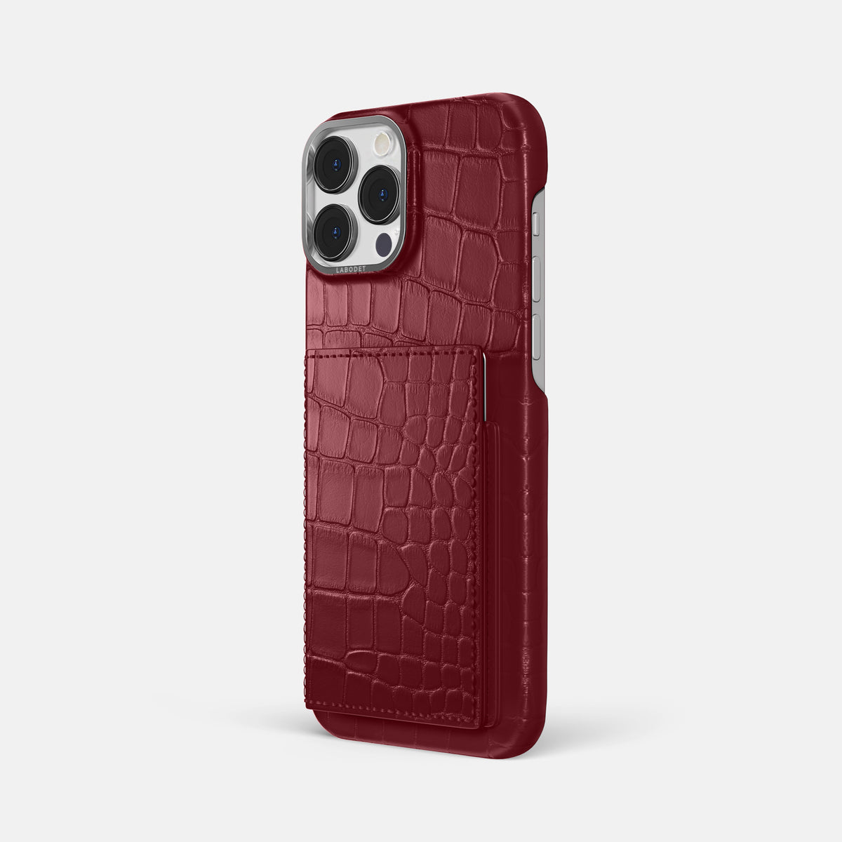 Burgundy iPhone 16 Pro Max Bi-Fold Case Alligator with Steel Metal -1 | Burgundy-Steel