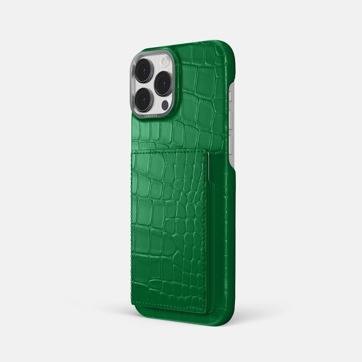 Forest-Green iPhone 16 Pro Max Bi-Fold Case In Alligator with Steel Metal -1 | Forest-Green-Steel