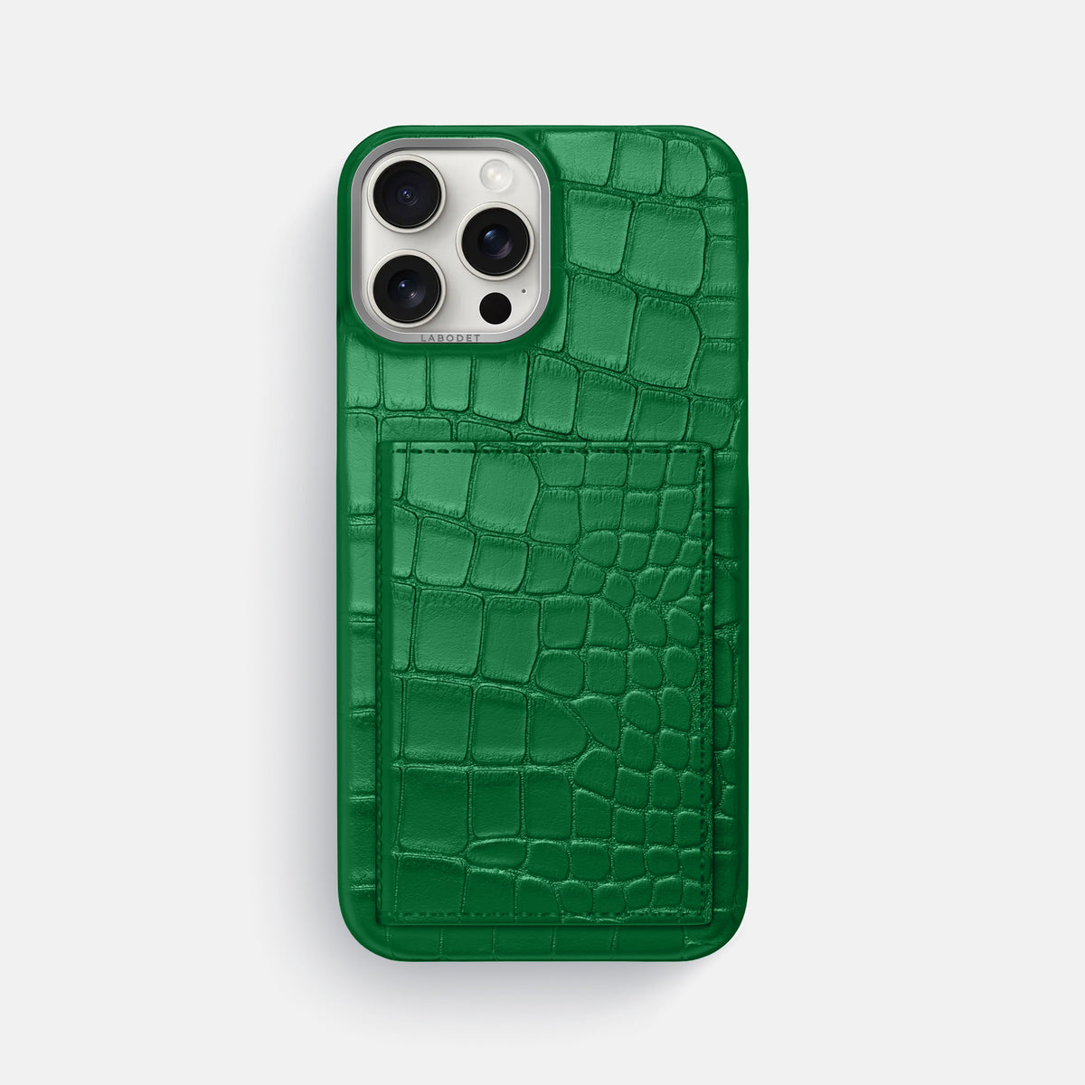 Forest-Green iPhone 16 Pro Max Bi-Fold Case In Alligator with Steel Metal -2 | Forest-Green-Steel