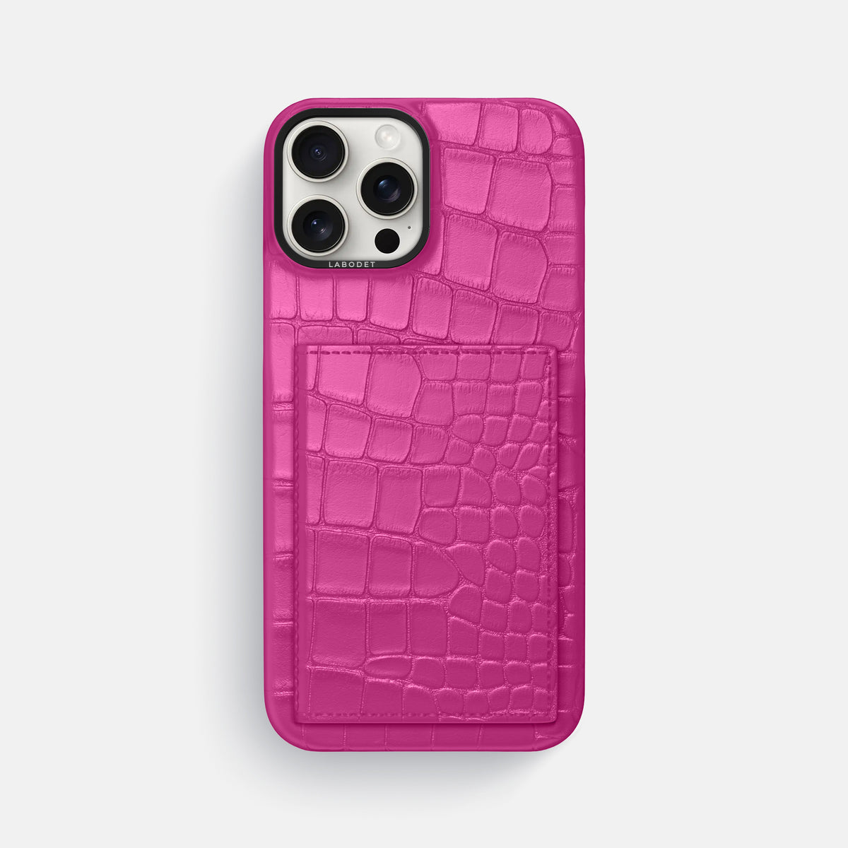 Fuchsia iPhone 16 Pro Max Bi-Fold Case Alligator with Black Metal -2 | Fuchsia-Black