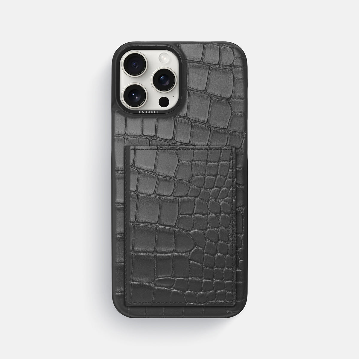 Grey iPhone 16 Pro Max Bi-Fold Case Alligator with Black Metal -2 | Grey-Black