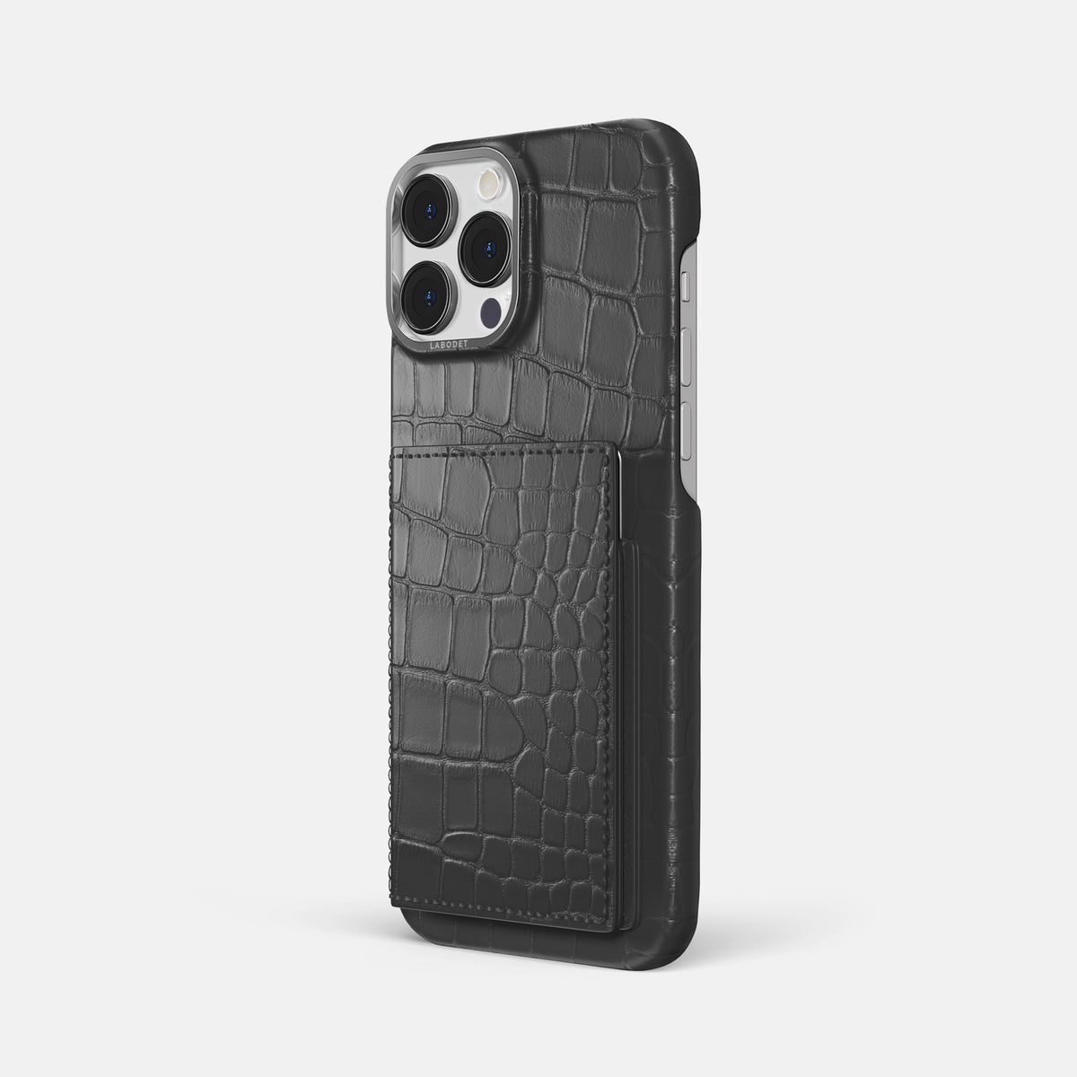 Grey iPhone 16 Pro Max Bi-Fold Case Alligator with Steel Metal -1 | Grey-Steel