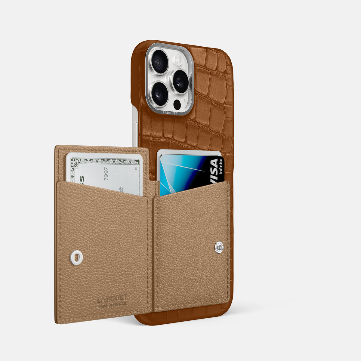 Honey iPhone 16 Pro Max Bi-Fold Case Alligator with Steel Metal -3 | Honey-Steel